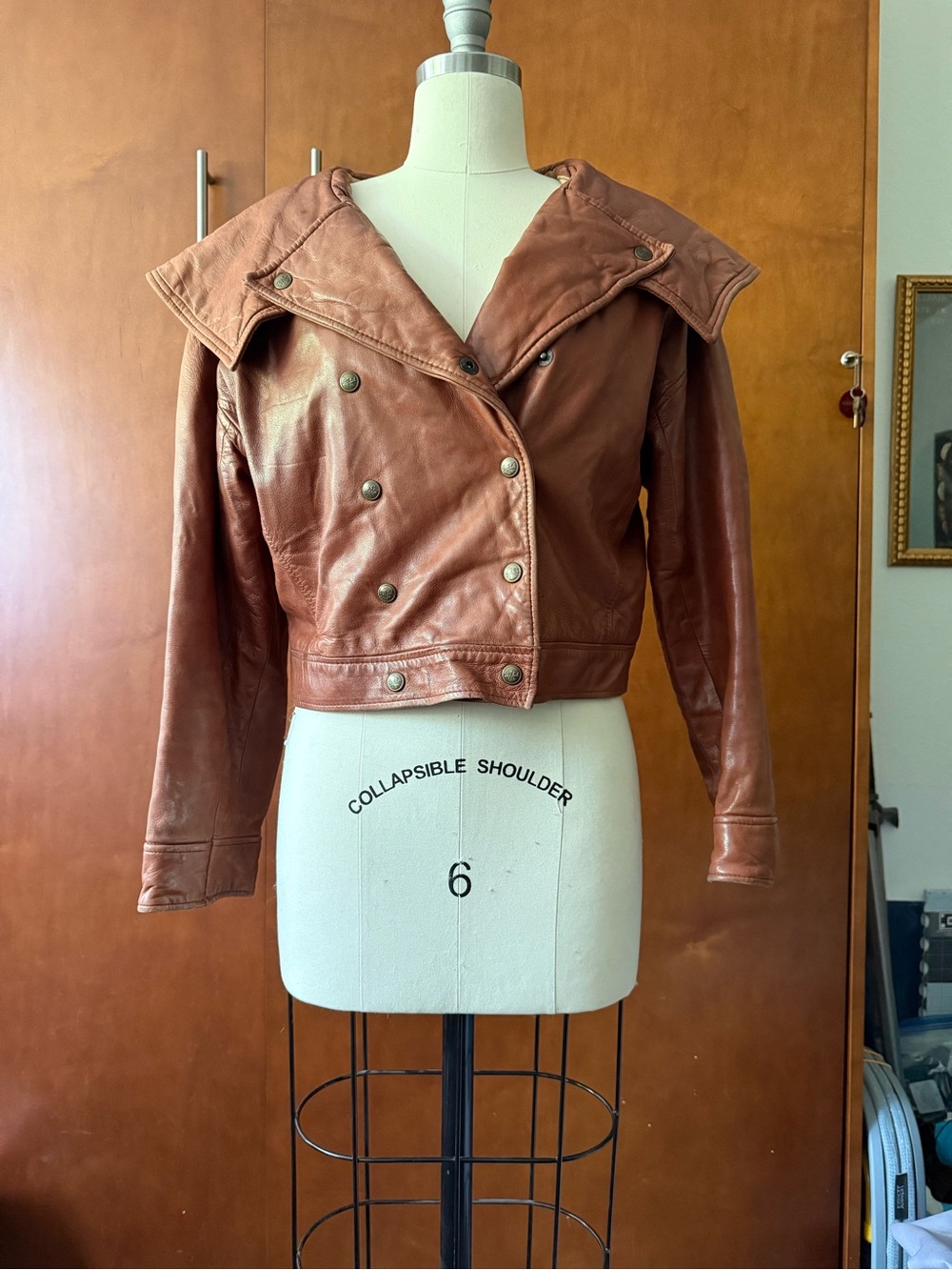 Vintage Pap kik Cropped Women's Leather aviator Jacket in Brown